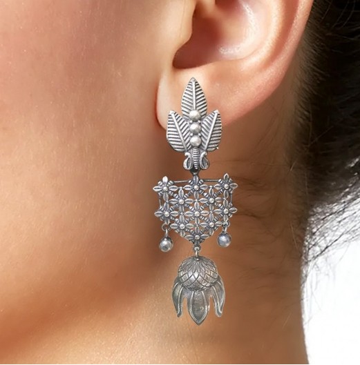 92.5 Silver Plated Tribal Nested Jhumki