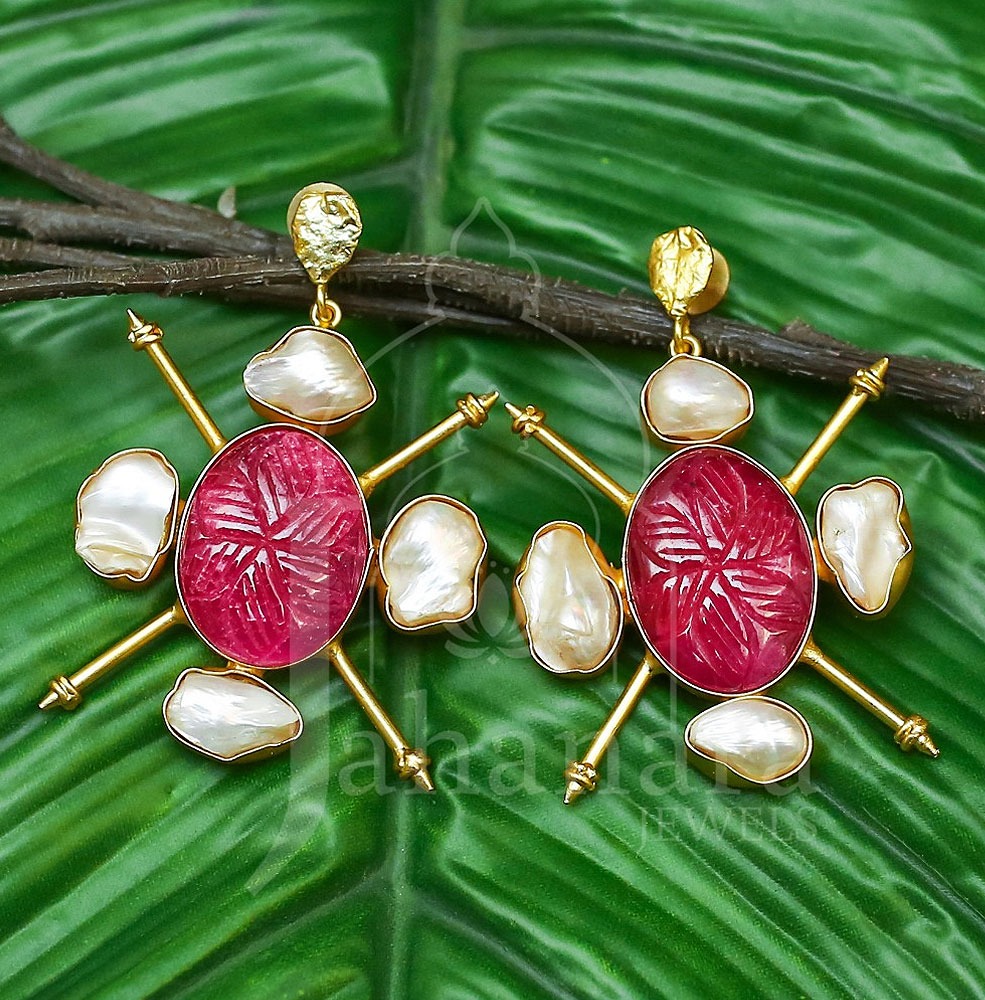 Buy Statement Carved Stone Earrings in German Silver. Fusion Earrings in  Natural Grey,peach and White Stones. Amrapali Earrings With Pearls Online  in India - Etsy