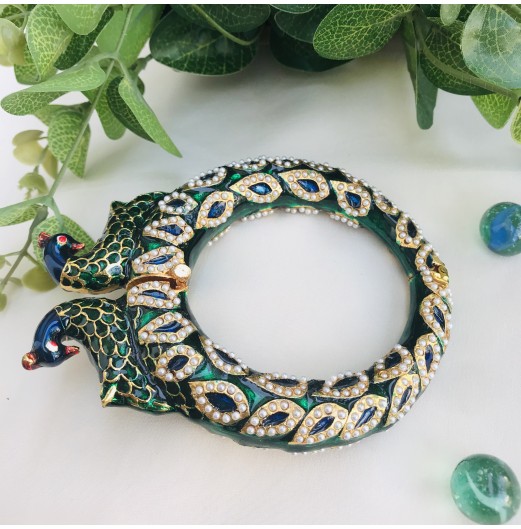 Jadau Green Peacock Openable Bangle