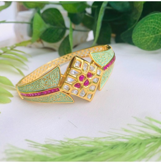 Mint Green Meena Kundan Bracelet