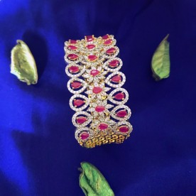 Gold Tone Ruby AD Bridal Bracelet