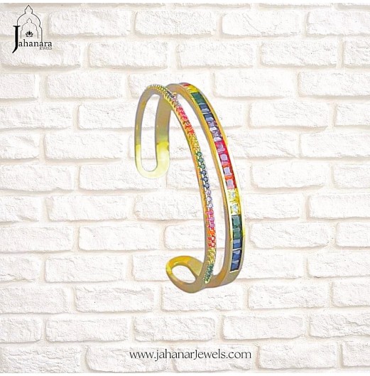 Zirconia Crystal Rainbow Baguette Cuff