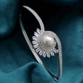 Silver Pearl Bangle Bracelet