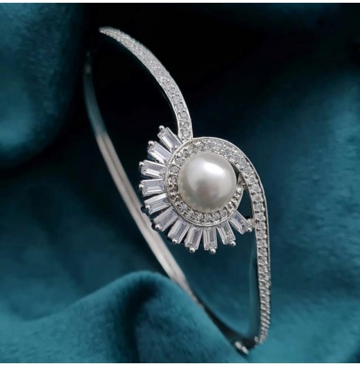 Silver Pearl Bangle Bracelet