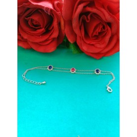 Blue Pink CZ Double Chain Bracelet