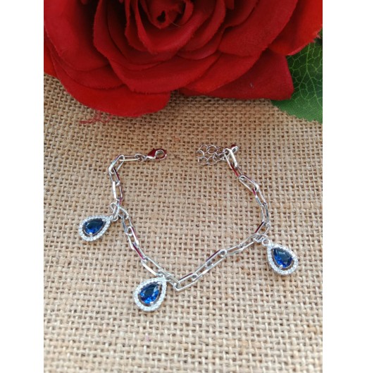 Blue CZ Dangling Drops Bracelet