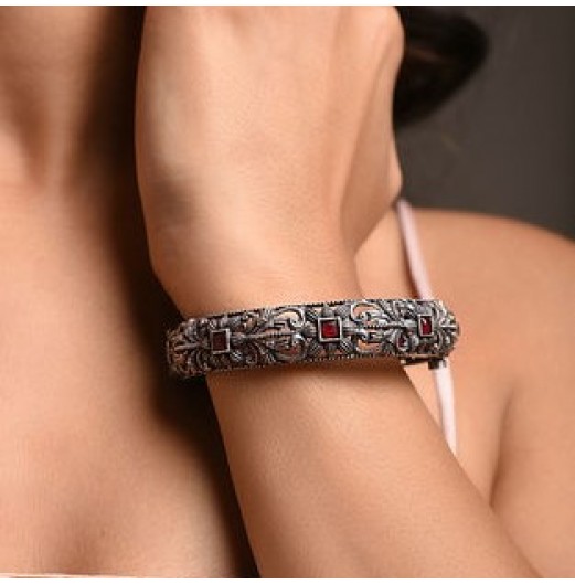 Tribal Silver Plated Peacock Bangle