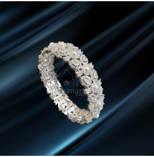 Silver Alloy Zircon Pearl Bangle