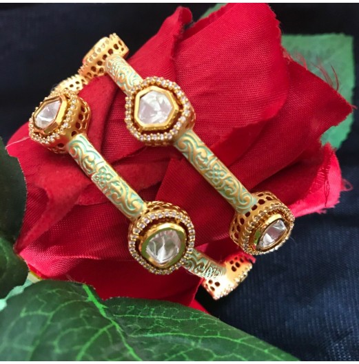 Enamel Mint Kundan Bangles Set 