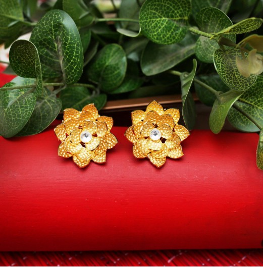 Gold tone polki inspired  floral  stud earring