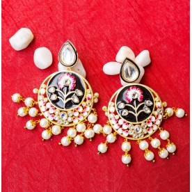 Handpainted Black Chandbali Earrings 