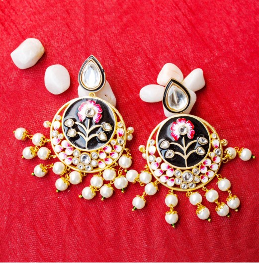 Handpainted Black Chandbali Earrings 