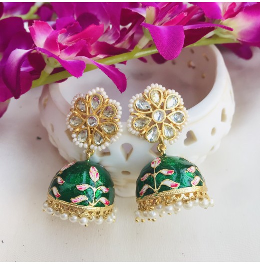 Green Meenakari Gold Plated Jhumka