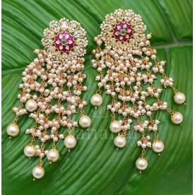 Purple Floral Meenakari Pearl Chandbali 