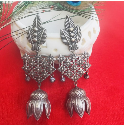 92.5 Silver Plated Tribal Nested Jhumki