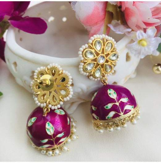 Purple Meenakari Kundan Jhumka