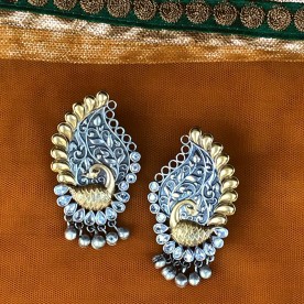 Dual Tone Peacock Ghungroo Earrings