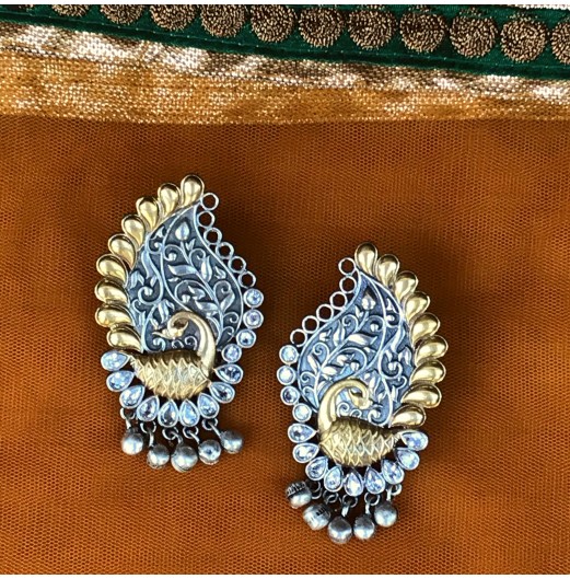 Dual Tone Peacock Ghungroo Earrings