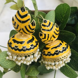 Yellow Handpainted Geometric Jhumki