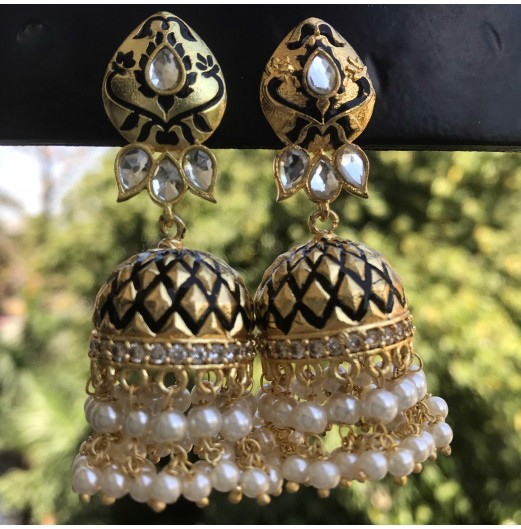 Kundan Gold and Black Dome Jhumki