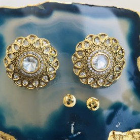 Traditional Kundan Gold Plated Flower Stud