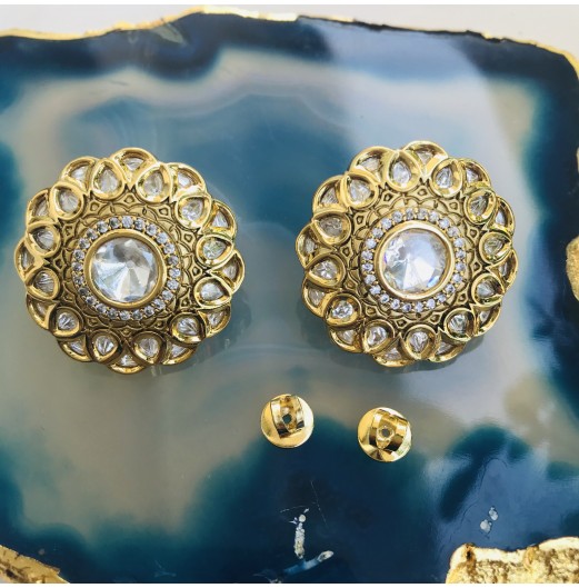 Traditional Kundan Gold Plated Flower Stud