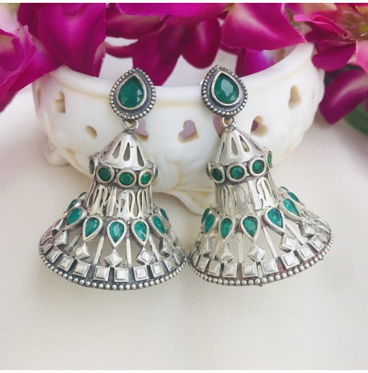 Hollow Back Silver Tone Half Jhumka 