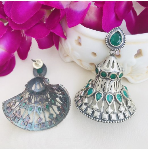 Hollow Back Silver Tone Half Jhumka 