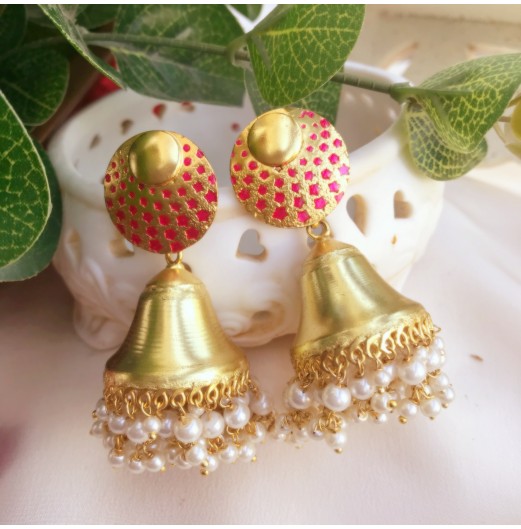 Gold Tone Polka Pink Star Jhumka 