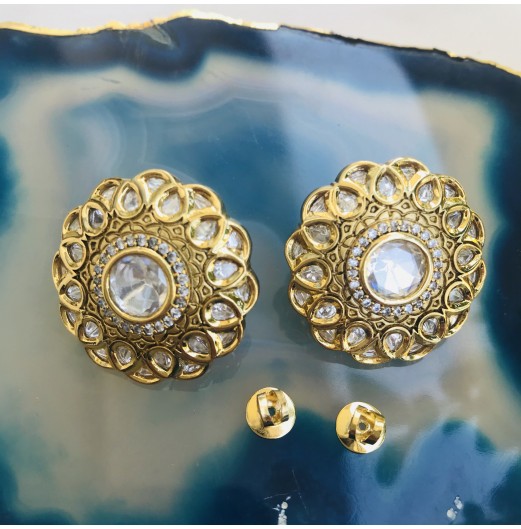 Traditional Kundan Gold Plated Flower Stud