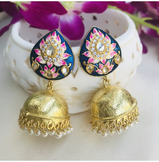 Blue Paan Shape Dome Jhumki