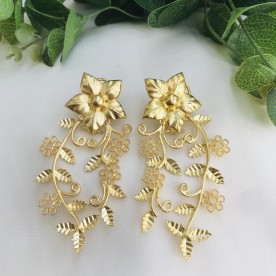 Modern Gold Tone Floral Vine Earrings 