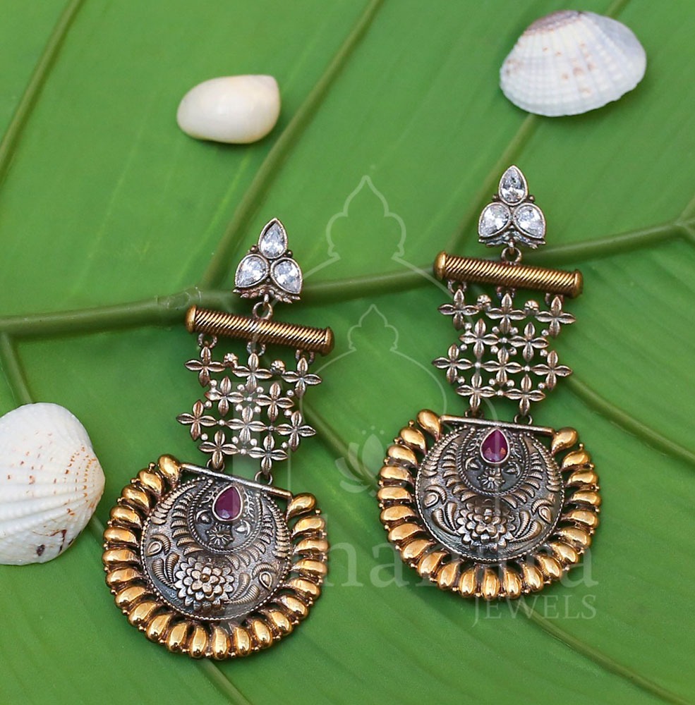 Mor Dual Tone Jhumkas | Jewels and Stones India