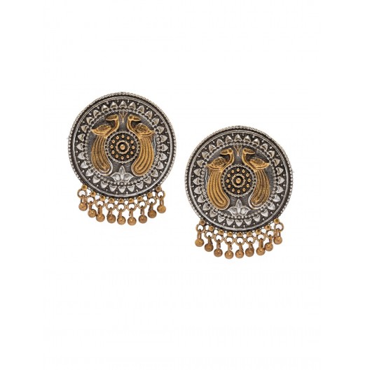 Dual Tone Circular Drop Earrings