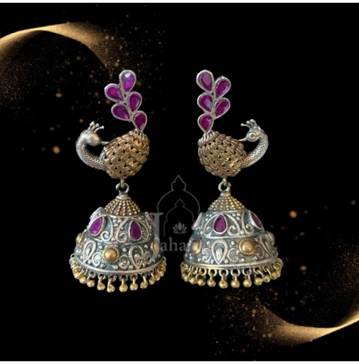 Silver Plated Peacock Jhumki