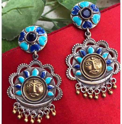 Dual Tone Suraj Enamel Earrings