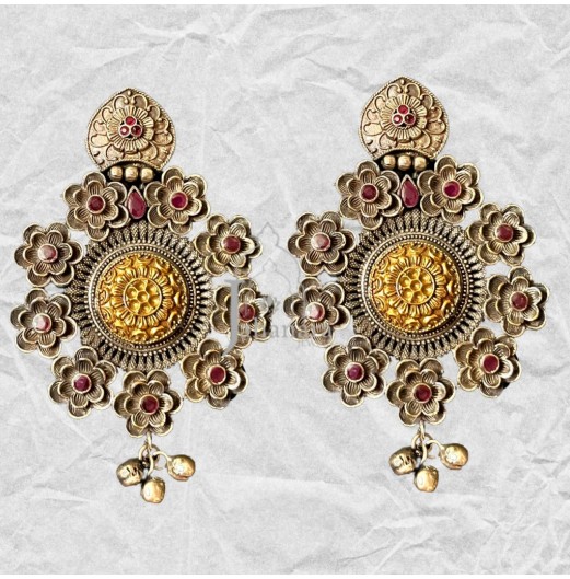 Dual Tone Flower Clustered Earrings