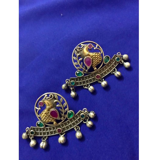 Dual Tone Intricate Peacock Earrings