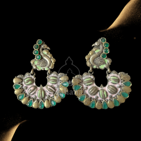 Dual Tone Peacock Enamel Earrings