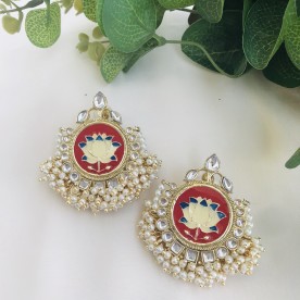 Gold Tone Lotus Kundan Earrings