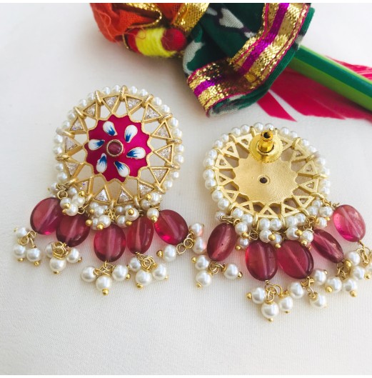 Pink Meenakari Studs