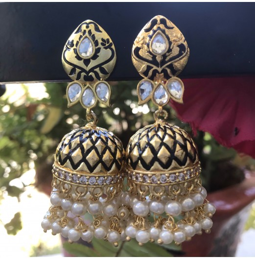 Kundan Gold and Black Dome Jhumki