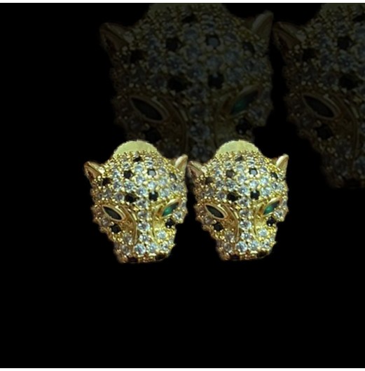 Golden Panther Green Eye Studs