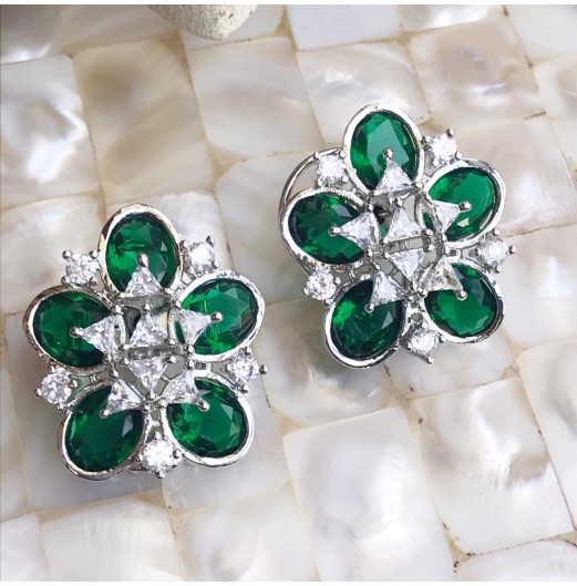 Silver Finish AD Green Studs