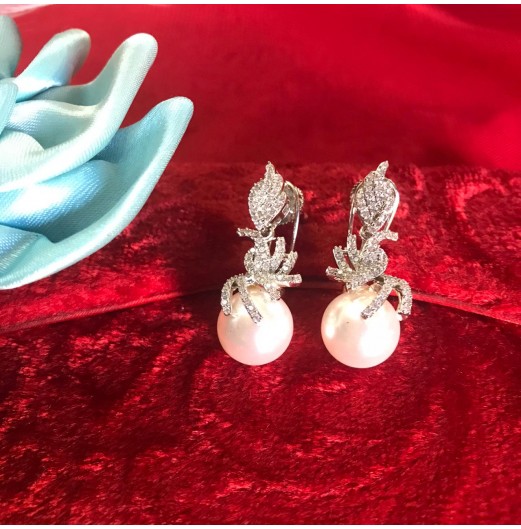 White Finish Pearl Drop Earrings