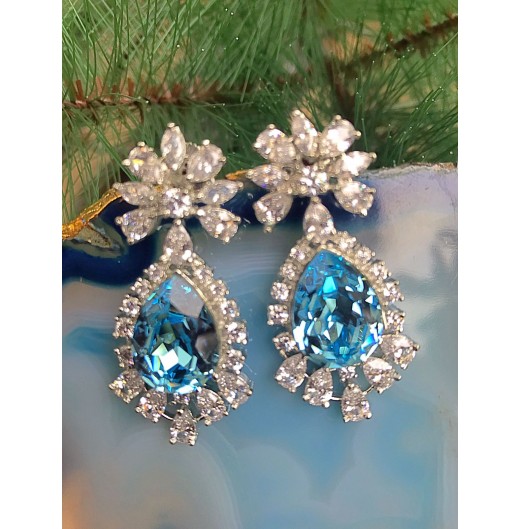 Aquamarine Diamond Cut Earrings