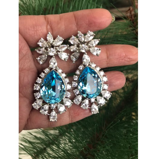 Aquamarine Diamond Cut Earrings