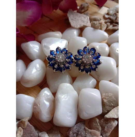 Floral Zircon Blue Studs