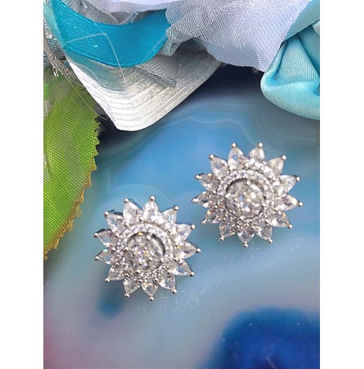 Silver Finish AD Floral Studs