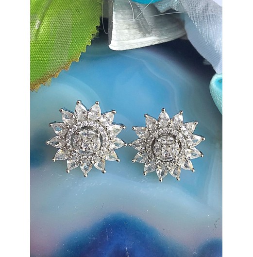 Silver Finish AD Floral Studs